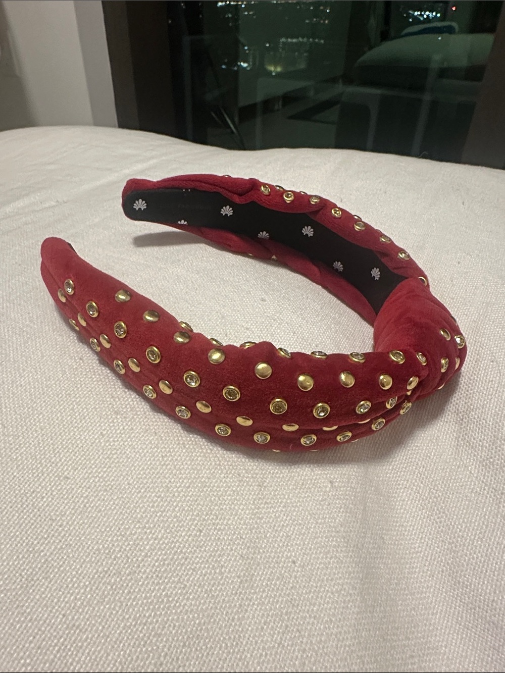 Lele Sadoughi Headband Red Velvet Gold and Crystal